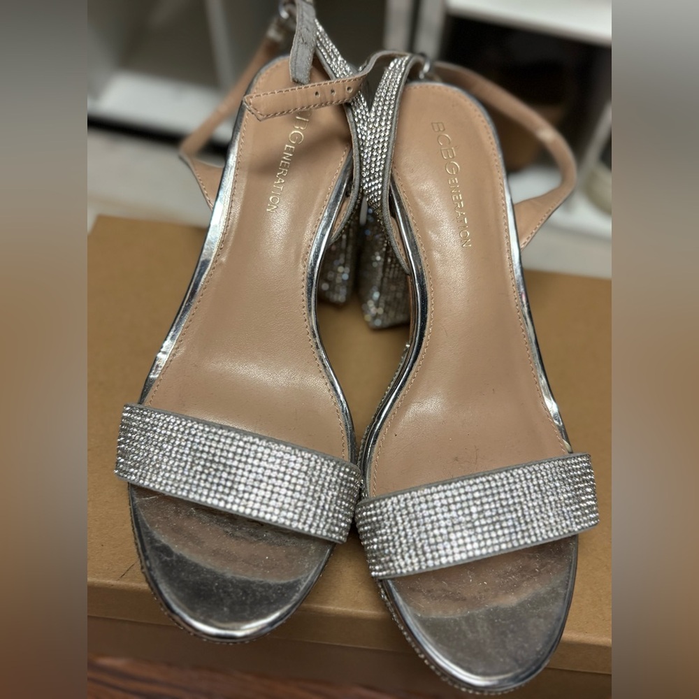 BCBGeneration Glittering Silver Heels